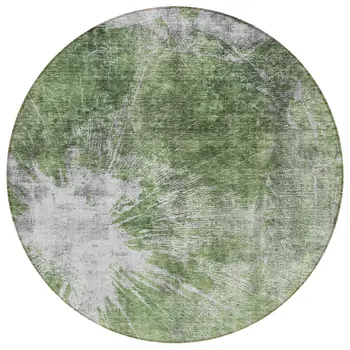 8' Green And Gray Round Abstract Washable Indoor Outdoor Area Rug