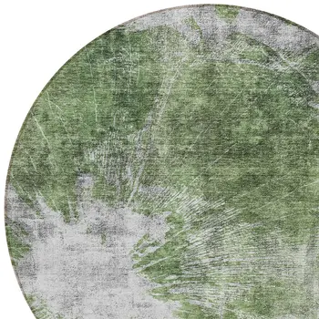 8' Green And Gray Round Abstract Washable Indoor Outdoor Area Rug