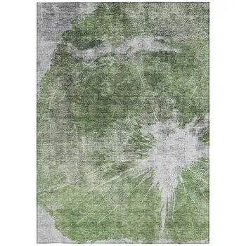 8' X 10' Green And Gray Abstract Washable Indoor Outdoor Area Rug