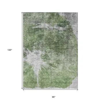 8' X 10' Green And Gray Abstract Washable Indoor Outdoor Area Rug