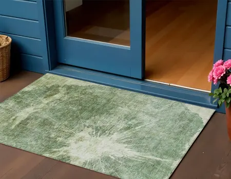 3' X 5' Fern Green And Artichoke Green Abstract Washable Indoor Outdoor Area Rug