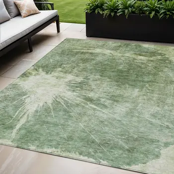 5' X 8' Fern Green And Artichoke Green Abstract Washable Indoor Outdoor Area Rug