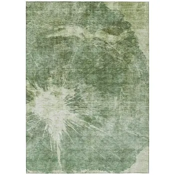 5' X 8' Fern Green And Artichoke Green Abstract Washable Indoor Outdoor Area Rug