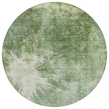 8' Fern Green And Artichoke Green Round Abstract Washable Indoor Outdoor Area Rug