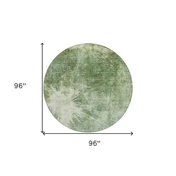 8' Fern Green And Artichoke Green Round Abstract Washable Indoor Outdoor Area Rug