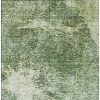 9' X 12' Fern Green And Artichoke Green Abstract Washable Indoor Outdoor Area Rug