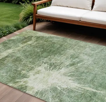 10' X 14' Fern Green And Artichoke Green Abstract Washable Indoor Outdoor Area Rug