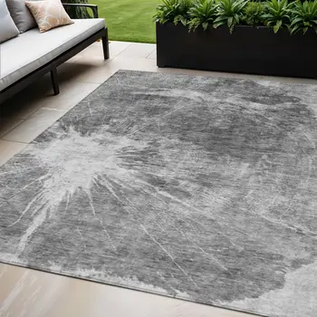 5' X 8' Gray Charcoal And Silver Abstract Washable Indoor Outdoor Area Rug