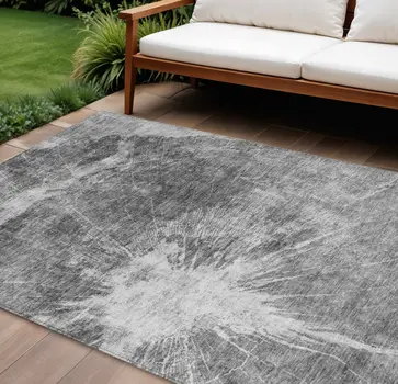 9' X 12' Gray Charcoal And Silver Abstract Washable Indoor Outdoor Area Rug