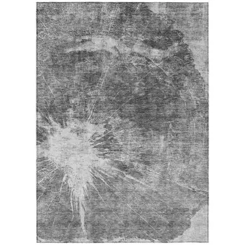 9' X 12' Gray Charcoal And Silver Abstract Washable Indoor Outdoor Area Rug