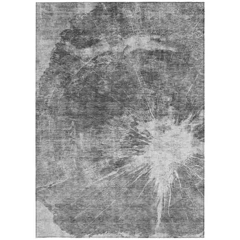 10' X 14' Gray Charcoal And Silver Abstract Washable Indoor Outdoor Area Rug