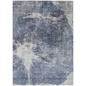 8' X 10' Navy Blue And Denim Blue Abstract Washable Indoor Outdoor Area Rug