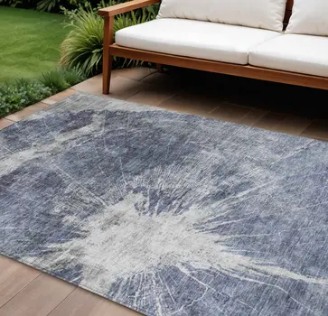 10' X 14' Navy Blue And Denim Blue Abstract Washable Indoor Outdoor Area Rug