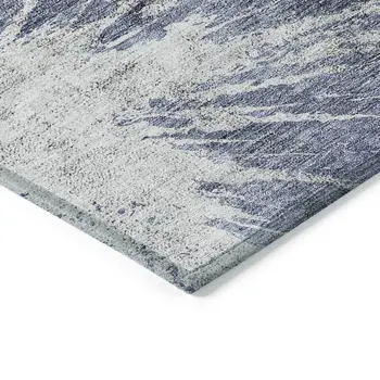 10' X 14' Navy Blue And Denim Blue Abstract Washable Indoor Outdoor Area Rug