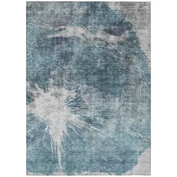 10' X 14' Teal Blue Navy Blue And Gray Abstract Washable Indoor Outdoor Area Rug