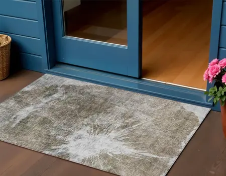 3' X 5' Taupe Brown And Beige Abstract Washable Indoor Outdoor Area Rug