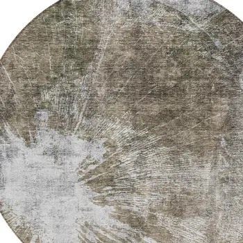 8' Taupe Brown And Beige Round Abstract Washable Indoor Outdoor Area Rug
