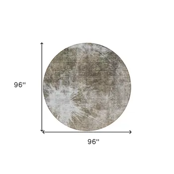 8' Taupe Brown And Beige Round Abstract Washable Indoor Outdoor Area Rug