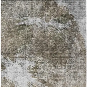 9' X 12' Taupe Brown And Beige Abstract Washable Indoor Outdoor Area Rug