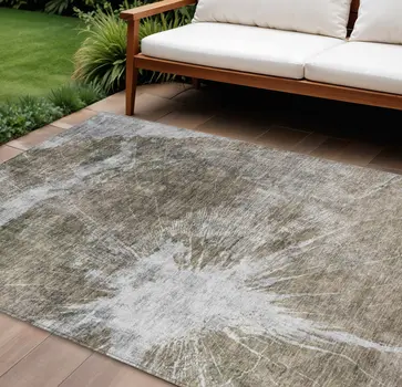 10' X 14' Taupe Brown And Beige Abstract Washable Indoor Outdoor Area Rug