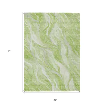 3' X 5' Green And Ivory Abstract Washable Indoor Outdoor Area Rug