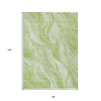 8' X 10' Green And Ivory Abstract Washable Indoor Outdoor Area Rug