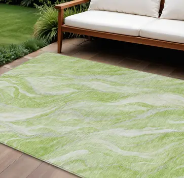 8' X 10' Green And Ivory Abstract Washable Indoor Outdoor Area Rug