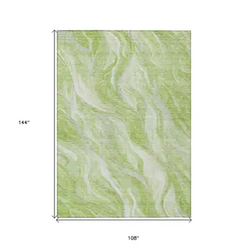 9' X 12' Green And Ivory Abstract Washable Indoor Outdoor Area Rug