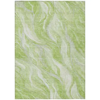 9' X 12' Green And Ivory Abstract Washable Indoor Outdoor Area Rug
