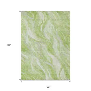 10' X 14' Green And Ivory Abstract Washable Indoor Outdoor Area Rug