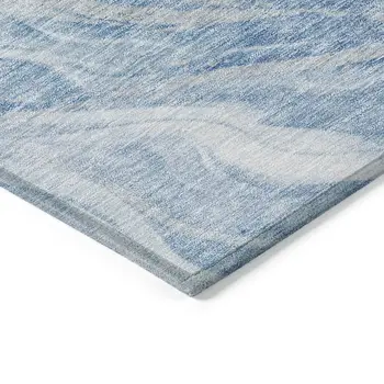 8' X 10' Denim Blue And Sky Blue Abstract Washable Indoor Outdoor Area Rug