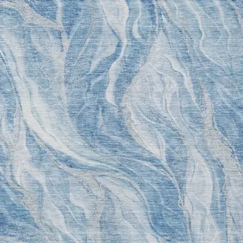 8' X 10' Denim Blue And Sky Blue Abstract Washable Indoor Outdoor Area Rug