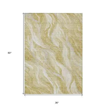 3' X 5' Gold Beige And Ivory Abstract Washable Indoor Outdoor Area Rug