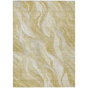 3' X 5' Gold Beige And Ivory Abstract Washable Indoor Outdoor Area Rug