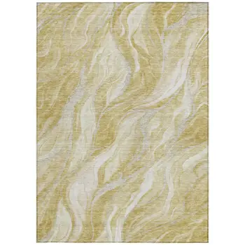 9' X 12' Gold Beige And Ivory Abstract Washable Indoor Outdoor Area Rug