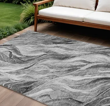 9' X 12' Gray Charcoal And Ivory Abstract Washable Indoor Outdoor Area Rug