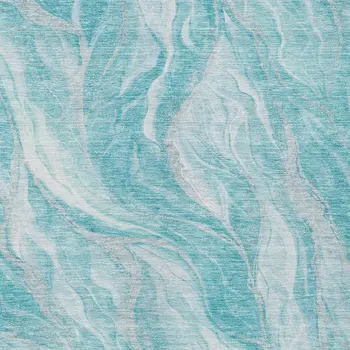 3' X 5' Teal Blue Aqua And Ivory Abstract Washable Indoor Outdoor Area Rug