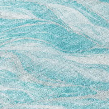 8' Teal Blue Aqua And Ivory Round Abstract Washable Indoor Outdoor Area Rug