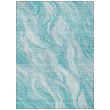 8' X 10' Teal Blue Aqua And Ivory Abstract Washable Indoor Outdoor Area Rug