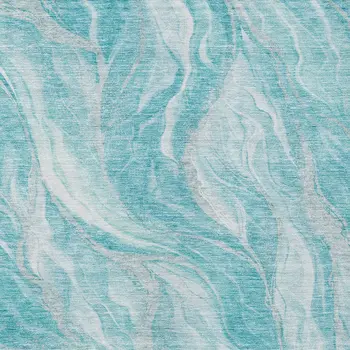 9' X 12' Teal Blue Aqua And Ivory Abstract Washable Indoor Outdoor Area Rug