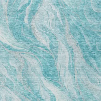 10' X 14' Teal Blue Aqua And Ivory Abstract Washable Indoor Outdoor Area Rug