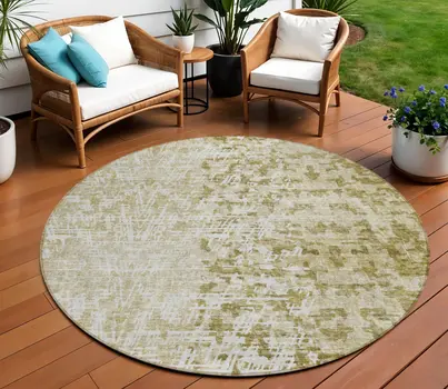 8' Taupe Beige And Ivory Round Abstract Washable Indoor Outdoor Area Rug