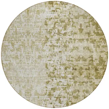 8' Taupe Beige And Ivory Round Abstract Washable Indoor Outdoor Area Rug