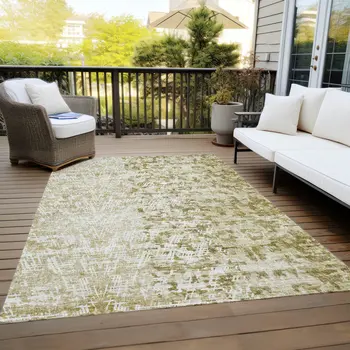 9' X 12' Taupe Beige And Ivory Abstract Washable Indoor Outdoor Area Rug
