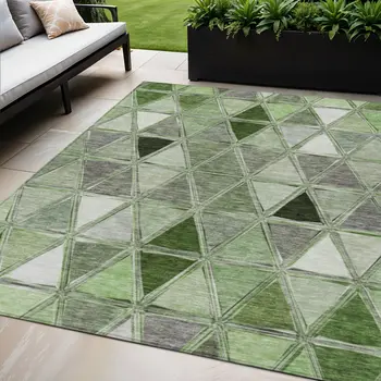 5' X 8' Green And Fern Green Geometric Washable Indoor Outdoor Area Rug