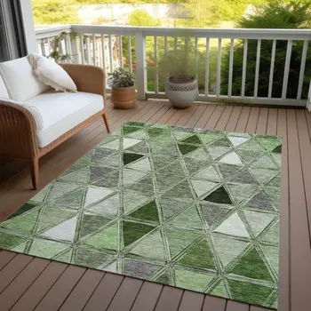 5' X 8' Green And Fern Green Geometric Washable Indoor Outdoor Area Rug