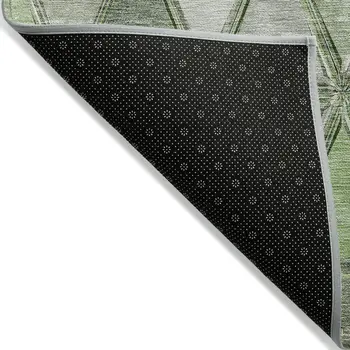 5' X 8' Green And Fern Green Geometric Washable Indoor Outdoor Area Rug
