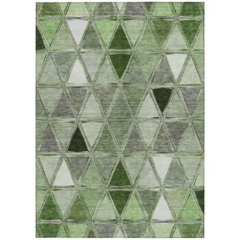 9' X 12' Green And Fern Green Geometric Washable Indoor Outdoor Area Rug