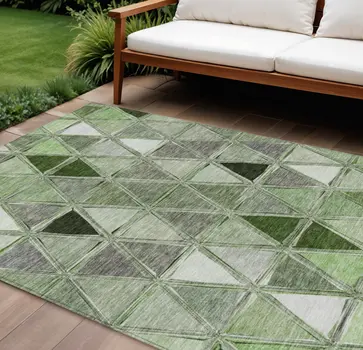 9' X 12' Green And Fern Green Geometric Washable Indoor Outdoor Area Rug