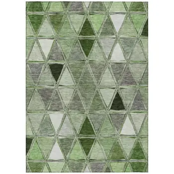 9' X 12' Green And Fern Green Geometric Washable Indoor Outdoor Area Rug